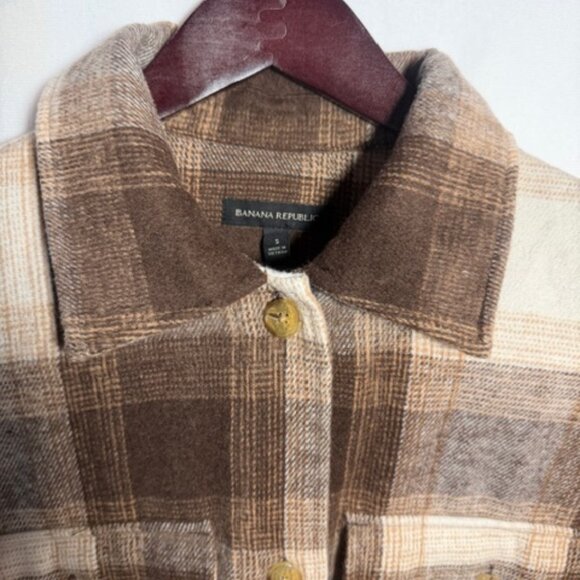 Banana Republic Flannel Shacket Small Plaid Wool Blend Front Pockets - Picture 3 of 13